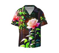 BLWSLC Bella rosa spinoso incandescente da uomo colletto cubano manica corta button down - casual spiaggia resort vacanza camicia, Nero, 3X-Large-5X-Large