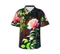 BLWSLC Bellissima camicia hawaiana da uomo a maniche corte con rosa spinosa, perfetta per vacanze al mare e feste quest'estate, Nero, L-4XL