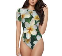 BLWSLC Bellissimo body a girocollo con scena floreale - Tuta da donna a maniche corte - Da indossare da solo o a strati, Nero, L