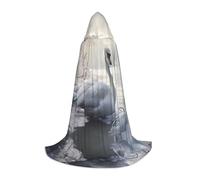 BLWSLC Bellissimo mantello con cappuccio lungo e medio stampato con cigno bianco per feste in vacanza, cosplay e feste in maschera