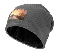 BLWSLC Berretto nero con stampa sul canale di Venezia con fodera a pelo lungo elasticizzato adatto per escursioni e alpinismo, grigio, Taglia unica