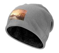 BLWSLC Berretto nero con stampa sul canale di Venezia con fodera a pelo lungo elasticizzato adatto per escursioni e alpinismo, Grigio chiaro, Taglia unica