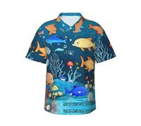 BLWSLC Blue Underwater World of Fish - Camicia hawaiana a maniche corte da uomo, perfetta per vacanze al mare quest'estate, Nero, XL-4XL