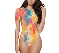 BLWSLC Body girocollo arancione rosa nebbia - Tuta intera da donna a maniche corte - Da indossare da solo o a strati, Nero, XL