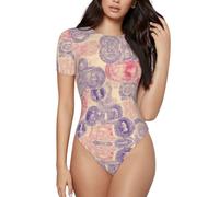 BLWSLC Body girocollo con sigillo bicolore - Tuta da donna a maniche corte - Da indossare da solo o a strati, Nero, XL
