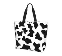 BLWSLC Borsa a tracolla con motivo di uccelli, fiori e farfalle, organizer riutilizzabile, adatta per viaggi, palestra e yoga., Stampa in bianco e nero della mucca, Taglia unica