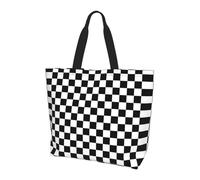 BLWSLC Borsa a tracolla con motivo floreale giallo con api gnomo, borsone da viaggio per lo shopping, la spiaggia e il fitness, A scacchi in bianco e nero., Taglia unica