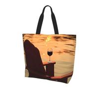 BLWSLC Borsa a tracolla con motivo natalizio, organizer riutilizzabile, adatta per viaggi, palestra e yoga., Sedia e vino al lago tramonto, Taglia unica