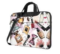 BLWSLC Borsa a tracolla per computer portatile antiurto in tessuto Oxford 600D per cosmetici e trucco a tema stampato borsa per laptop per uso quotidiano, Nero , 14 inch