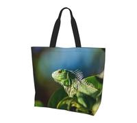 BLWSLC Borsa a tracolla verde con motivo tropicale della giungla vegetale, borsone da viaggio per lo shopping, la spiaggia e il fitness, Lucertola verde., Taglia unica