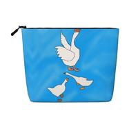 BLWSLC Borsa cosmetica da donna in finto lino stampato con casa d'oca bianca borsa da toilette di grande capacità essenziale quotidiano