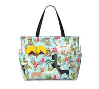 BLWSLC Borsa da spiaggia con stampa di ananas e chihuahua, leggera, pieghevole, adatta per viaggi e palestra