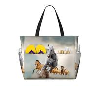 BLWSLC Borsa da spiaggia con stampa di cavalli selvatici, leggera, pieghevole, adatta per viaggi e palestra