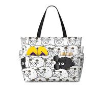 BLWSLC Borsa da spiaggia con stampa di pecore nere e bianche, leggera, pieghevole, adatta per viaggi e palestra