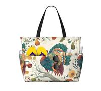 BLWSLC Borsa da spiaggia stampata con tacchino del Ringraziamento Borsa da piscina leggera pieghevole adatta per viaggi e uso in palestra