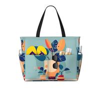 BLWSLC Borsa da viaggio da spiaggia con stampa in bambù, di grande capacità, adatta per vacanze, campeggio e uso quotidiano.