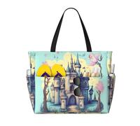 BLWSLC Borsa da viaggio pieghevole con stampa castello delle fiabe borsa da spiaggia leggera e portatile adatta per viaggi e palestra