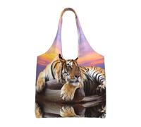 BLWSLC Borsa in tela con stampa tigre sdraiata su legno, borsa da pendolare, adatta per il tempo libero o il tempo libero da viaggio, pendolarismo o shopping