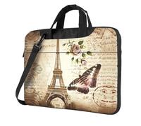 BLWSLC Borsa per laptop vintage con motivo Torre Eiffel Parigi farfalla con tracolla, adatta per viaggi d'affari, Nero , 13 inch