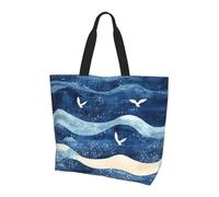 BLWSLC Borsa tote stampata con nodo grigio, borsa a mano di grande capacità per viaggi, shopping e vacanze al mare, Uccelli e l'oceano, Taglia unica