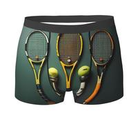 BLWSLC Boxer da uomo con palline da tennis e racchette stampate, morbidi ed elastici, perfetti per casa, abbigliamento casual e sport, nero, Small