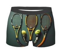 BLWSLC Boxer da uomo con palline da tennis e racchette stampate, perfetti per palestra, sport e uso quotidiano 3D Stretch Contour, nero, Small-3X-Large