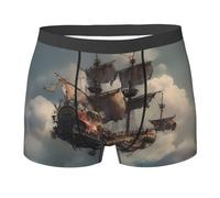 BLWSLC Boxer da uomo con stampa a barca galleggiante, morbidi ed elastici, perfetti per casa, abbigliamento casual e sport, Nero, L