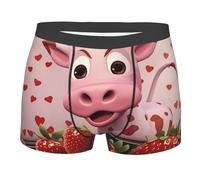 BLWSLC Boxer da uomo con stampa di mucca rosa con fragole, boxer elastici traspiranti e confortevoli, 5 taglie, Nero, XL grande