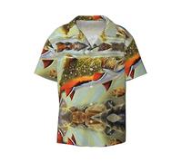 BLWSLC Brook - Camicia da uomo a maniche corte con motivo pesca alla trota e mosca, adatta per spiaggia e viaggi, Nero , L