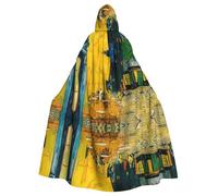 BLWSLC Cafe Terrace at Night Mantella con cappuccio stampato, lungo mantello decorativo, adatto per cosplay, spettacoli teatrali o feste di festa.