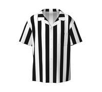 BLWSLC Camicia a maniche corte da uomo con colletto cubano stampato a righe bianche e nere - perfetta per spiaggia e viaggi casual, Nero , XXL-5XL