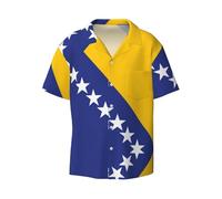 BLWSLC Camicia a maniche corte da uomo con stampa bandiera della Bosnia ed Erzegovina, adatta per gite in spiaggia, vacanze e yacht., nero, L