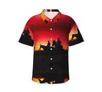 BLWSLC Camicia casual da uomo a maniche corte con stampa Texas Cowboy, perfetta per feste in spiaggia, Nero , XL