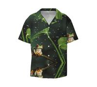 BLWSLC Camicia da uomo con colletto cubano con stampa rana dell'albero della pace sulla spiaggia hawaiana per le vacanze a maniche corte, Nero , L