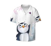 BLWSLC Camicia da uomo con stampa "I Love Penguins", con colletto cubano, da spiaggia, hawaiana, a maniche corte, Nero , 3XL