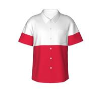 BLWSLC Camicia hawaiana da uomo a maniche corte con bandiera polacca, perfetta per vacanze al mare e feste quest'estate, Nero, XXL-4XL