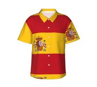 BLWSLC Camicia hawaiana da uomo a maniche corte con bandiera spagnola, perfetta per vacanze al mare e feste quest'estate, Nero, S-4XL