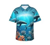 BLWSLC Camicia hawaiana da uomo a maniche corte con stampa di balene sotto il mare, camicia casual con bottoni, perfetta per feste in spiaggia, nero, XL