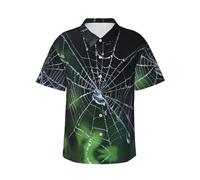 BLWSLC Camicia hawaiana da uomo con ragnatela e gocce di rugiada, perfetta per feste in spiaggia e vacanze look casual, Nero, M