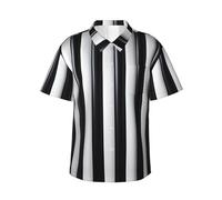 BLWSLC Camicia hawaiana da uomo con stampa a righe bianche e nere, perfetta per feste in spiaggia e vacanze look casual, nero, M