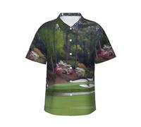 BLWSLC Camicia hawaiana da uomo con stampa di campo da golf tropicale, casual, a maniche corte, adatta per vacanze al mare, Nero , M