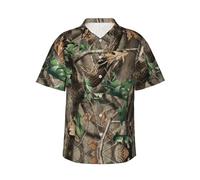 BLWSLC Camicia hawaiana da uomo con stampa mimetica verde tropicale in legno duro casual camicia a maniche corte adatta per vacanze al mare, Nero , 3XL