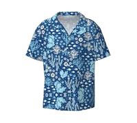 BLWSLC Camicie a maniche corte da uomo con motivo alghe marine, camicie con colletto cubano, adatte per gite in spiaggia e vacanze., Nero , 4XL