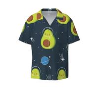BLWSLC Camicie a maniche corte da uomo con motivo spaziale con avocado, camicie con colletto cubano, adatte per gite in spiaggia e vacanze., Nero , M