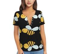 BLWSLC Camicie traspiranti a maniche corte per pendolarismo e viaggi | Camicia a maniche corte con stampa di ape in stile cartone animato traspirante, per pendolarismo e