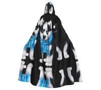BLWSLC Cane dagli occhi blu Stampato Halloween Cappuccio Mantello Adulto Stage Costume con Cappuccio Mantello Senza Cerniera Adatto Per Masquerade Cosplay