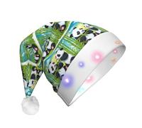 BLWSLC Cappello da Babbo Natale con due panda felici, con luci a LED, adatto per Natale, Capodanno e altre feste