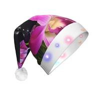 BLWSLC Cappello da Babbo Natale con fiore rosa e farfalla per adulti, con luci a LED, adatto per Natale, Capodanno e altre feste