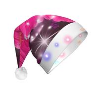 BLWSLC Cappello da Babbo Natale con fiore rosa e farfalla viola per adulti con luci a LED, adatto per Natale, Capodanno e altre feste di vacanza