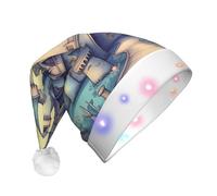 BLWSLC Cappello da Babbo Natale illuminato con castello delle fiabe stampato per adulti, adatto per Natale, Capodanno e altre feste di vacanza